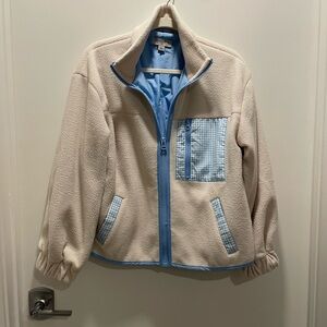 Cream and Blue Gingham Fleece Jacket
